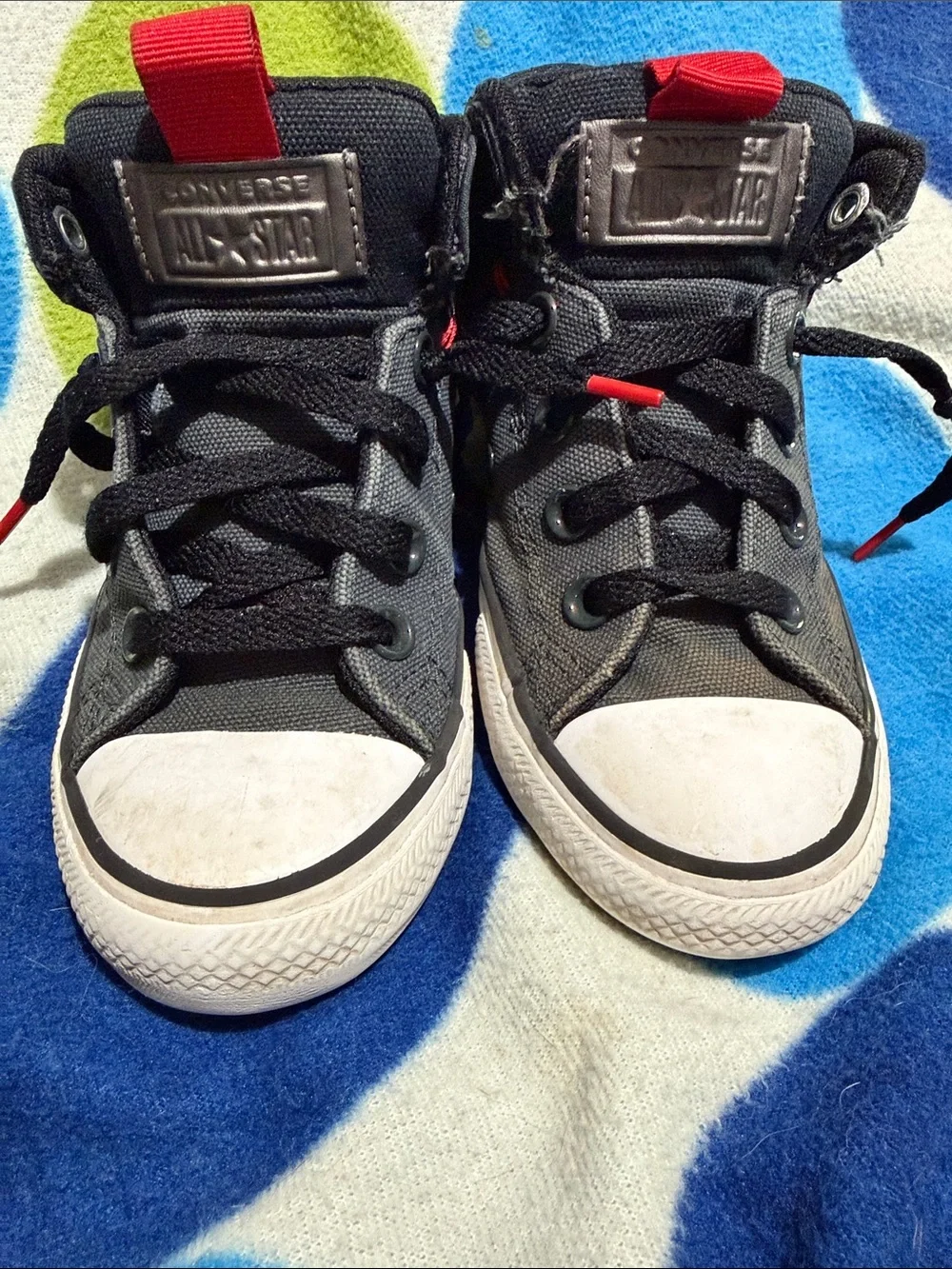 Converse Kids Black High-Top Sneakers with Red Accents